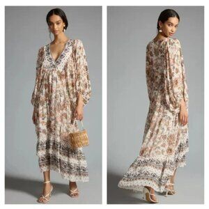 Anthropologie Floral Maxi Dress - Cream and Brown